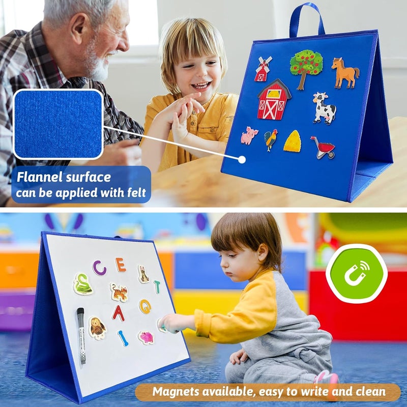 PENGFULL Felt Flannel Board/Dry Erase White Board for Toddlers,17.3 * 17.3in,Double-Sided,Folding,Standing,for Wall,Classroom,Preschool,Kiddie Corner,Interactive,Gifts for Kid - Image 4